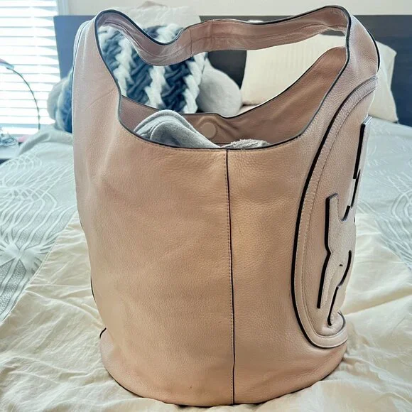 $695 Authentic TORY BURCH Women's Beige Leather Shoulder Tote Bag - Picture 9 of 12